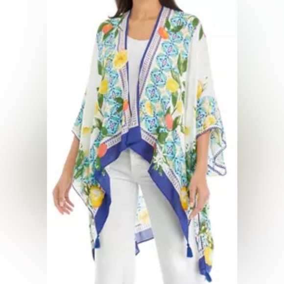 Vince Camuto lemon tile printed topper, coverup, One Size, Beach Pool Resort - Picture 3 of 14